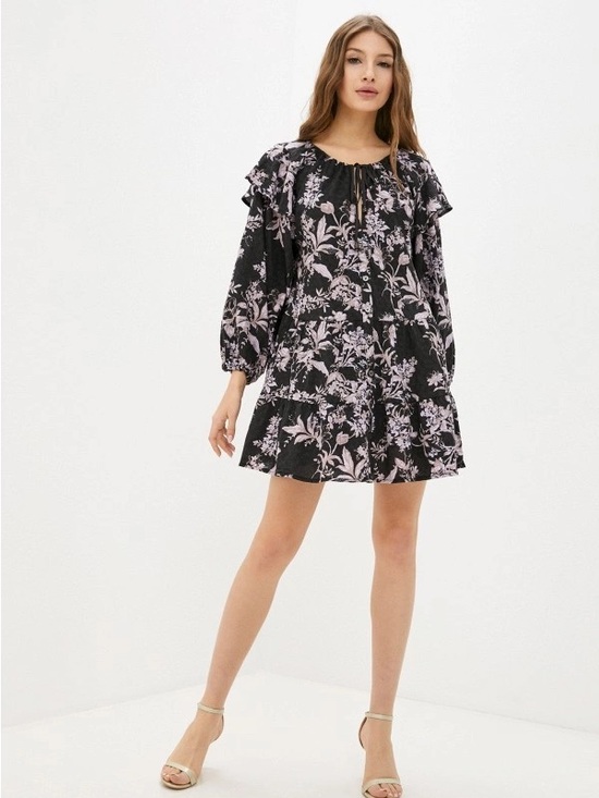 Free People Dresses & Skirts - Free People Black Mini Dress with Pink Floral Print